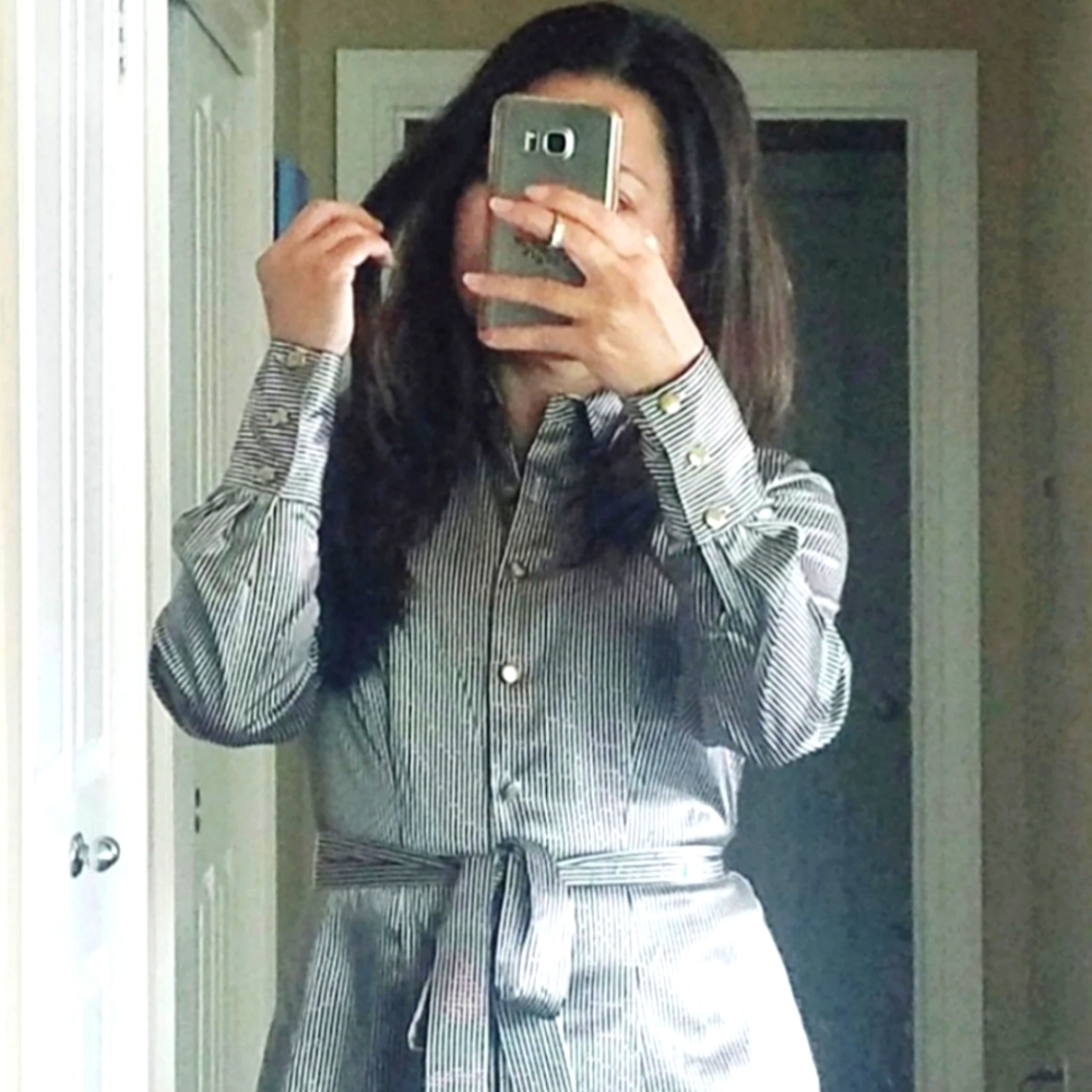 BCBG Pinstripe Silk Blouse